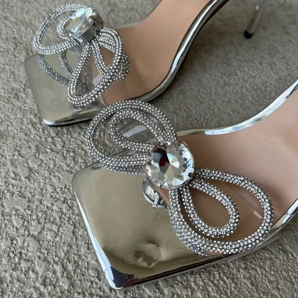 Cult of Coquette Elizabeth silver double bow heels size 8.5 - Picture 7 of 12